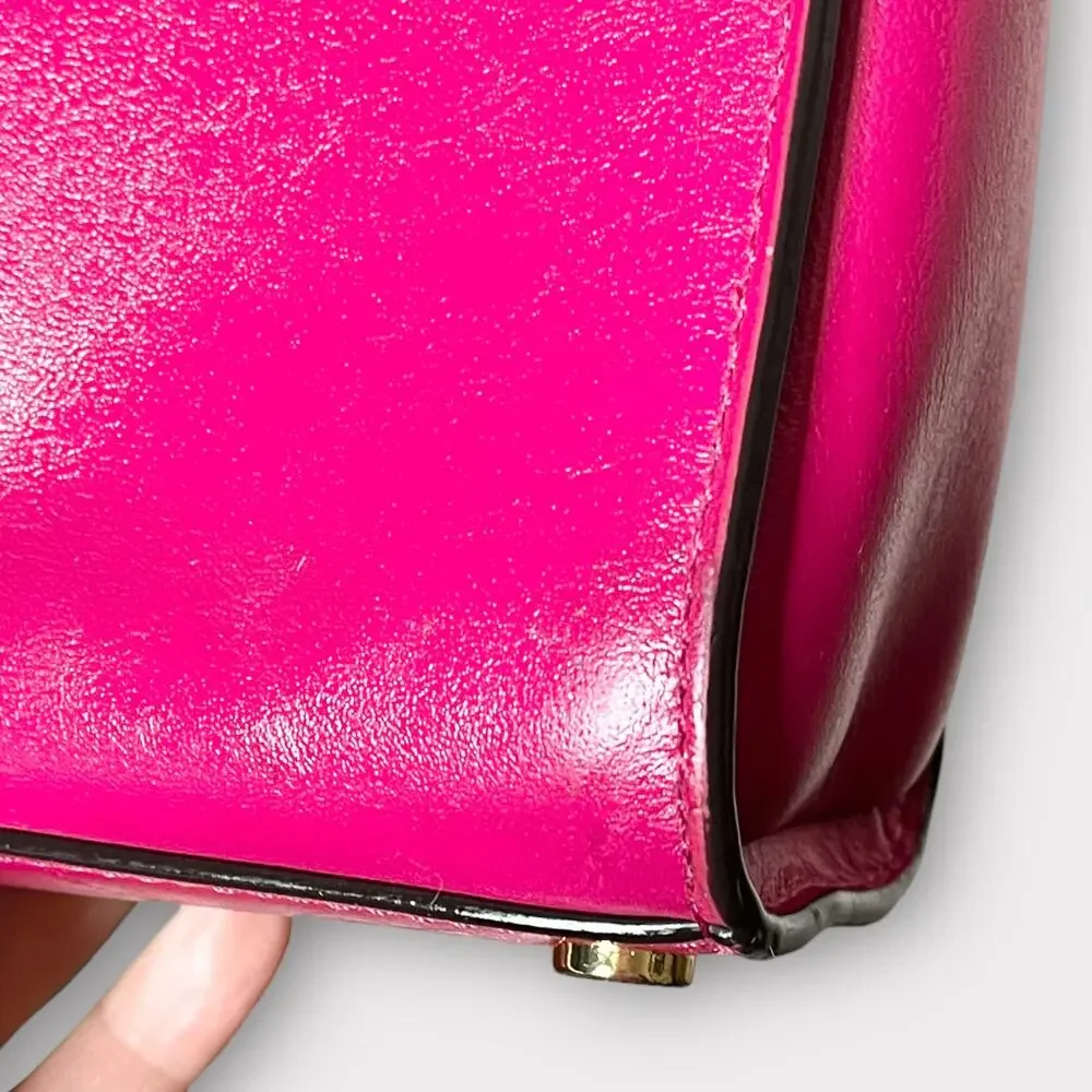MICHAEL KORS Sloan Ultra Pink Ruffled Leather Medium Satchel Handbag Purse